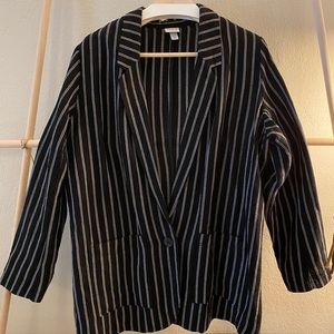 A New Day Cotton/Linen Black, White Stripe Blazer